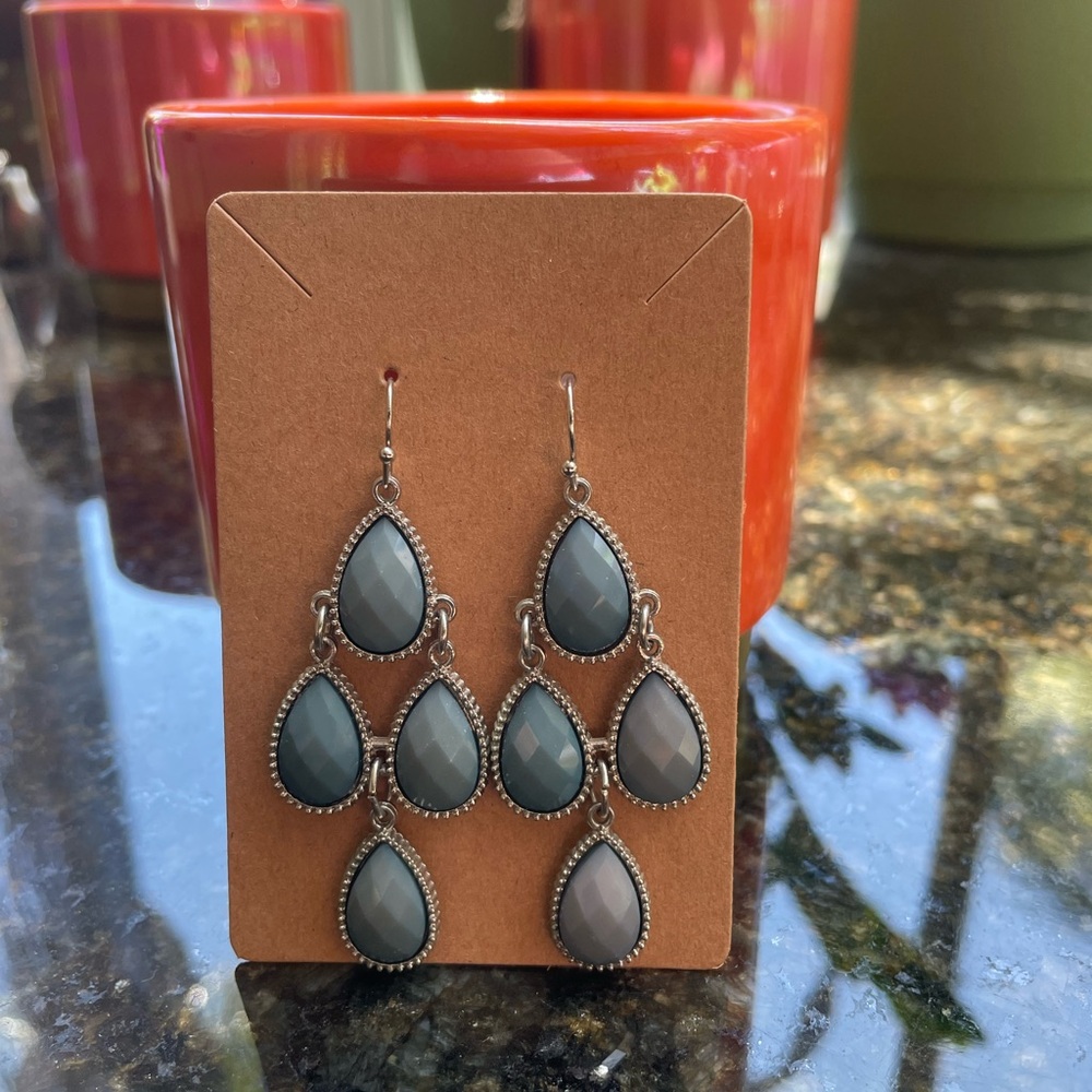 Silver and Gray-Blue Chandelier Earrings - Picture 1 of 3